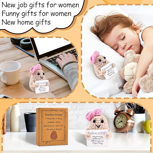 Miniatura 6 de Muñeca de patata positiva, patata positiva de ganchillo, juguete de papa tejida con tarjeta positiva, regalos divertidos para regalos de cumpleaños,
