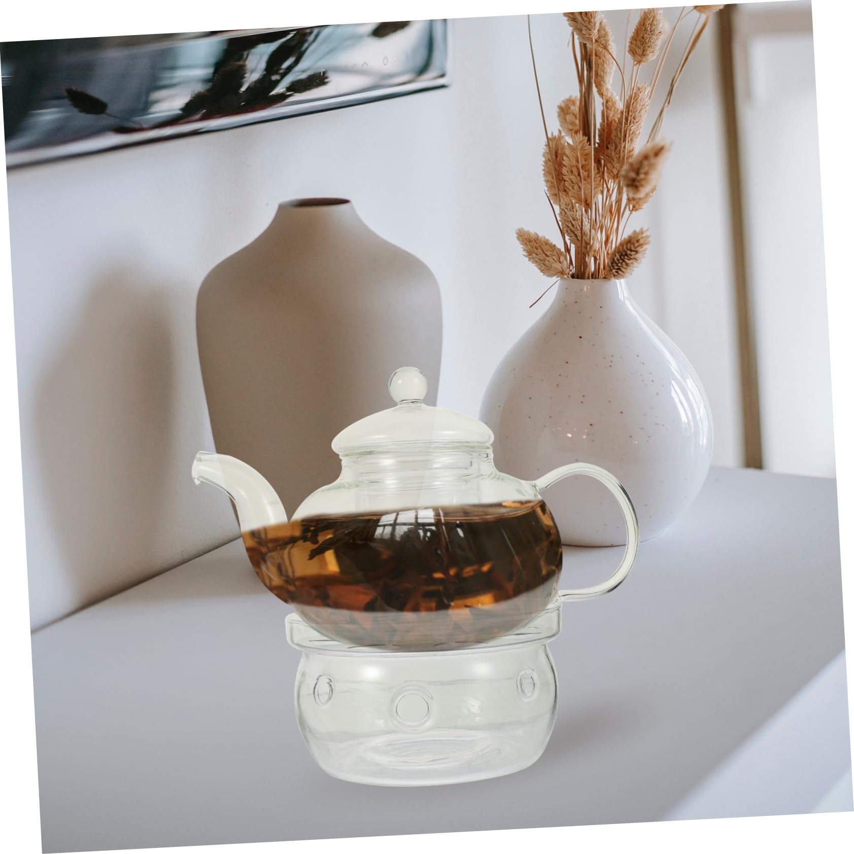 Hitzebeständiges Glas Teekannen Satz mit Tassen und Stövchen Elegantes und Tragbares Teezubereiter Satz für Zuhause und Teegenuss