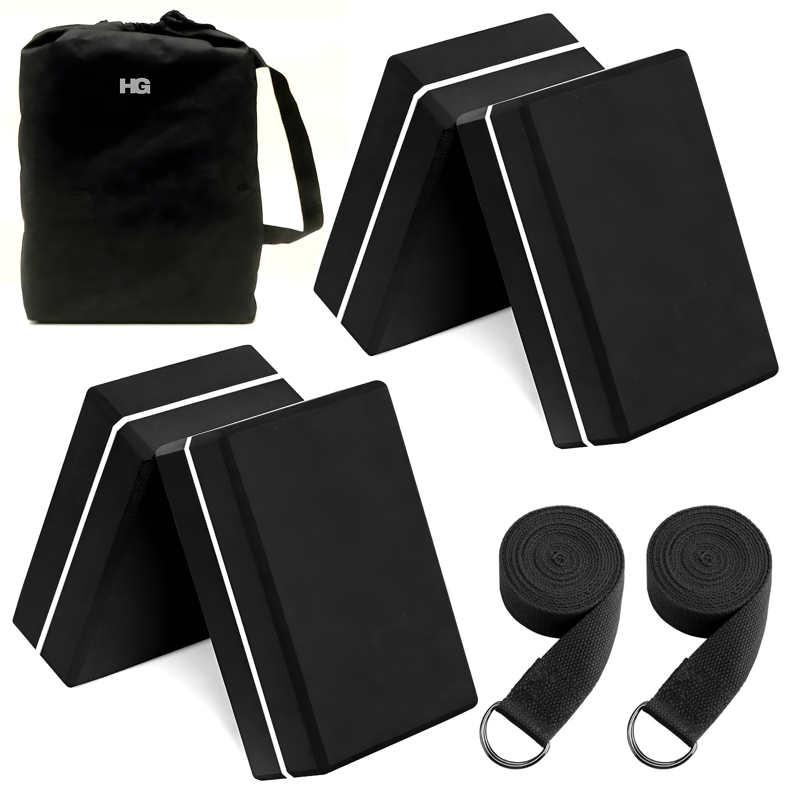 HOMEGALLEY Yoga Blocks Pack of 4 with Belt for Exercise High Density Eva Exercise Blocks Pairs to Improve Strength, Balance, Stretching Yoga Bricks Set with Strap for Women and Men (Black and White) (B0BGLGY1KF) Amazon Price History, Amazon Price Tracker