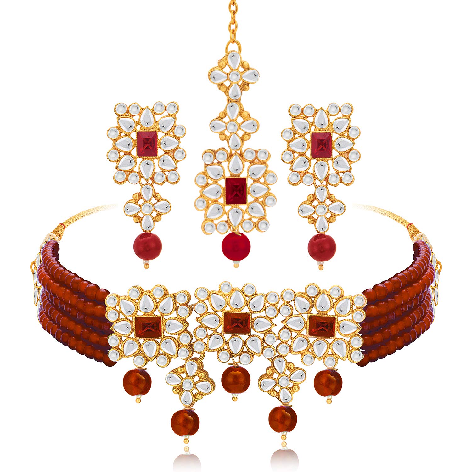 Aheli Ethnic Indian Necklace Earring Maang Tikka Set Traditional Bollywood Bharatanatyam jewellery set Gift for Women Blue