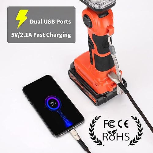 Miniatura 5 de Luz de trabajo LED de 2000LM para batería de litio Black and Decker 20v, linterna de 25W para camping, reparación de automóviles, iluminación de