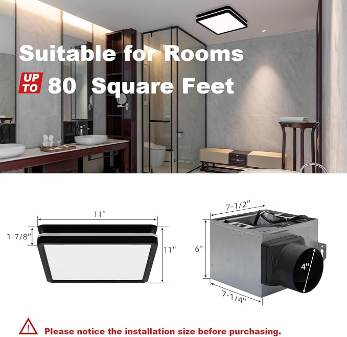 Extractor de baño Akicon con luz LED y ventilador 80CFM negro miniatura 2
