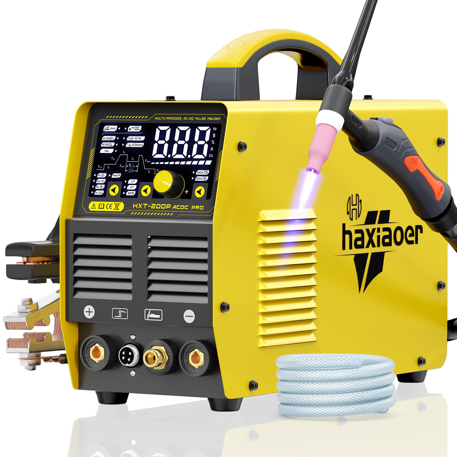 HAXIAOER Soldador TIG AC DC 240 V con pulso, [pantalla LED grande] Inversor digital de 200 A, pulso de CA TIG/AC TIG/DC Pulse TIG/HF TIG/ARC/SPOT Máquina de soldadura TIG de aluminio HXT200P AC DC Pro