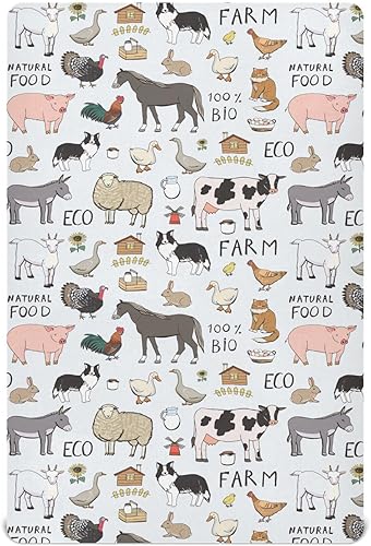Sábanas frescas de cuna de animales de granja para niños y niñas, 39 x 27 pulgadas, suaves y transpirables, sábanas portátiles para cunas elásticas