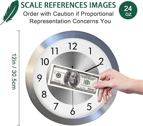 Miniatura 3 de Reloj de pared silencioso sin tictac, decorativo, analógico, de metal, funciona con pilas, para dormitorio, sala de estar, oficina, cocina,