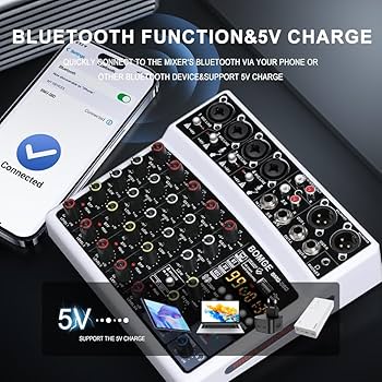 【新品未使用】6チャンネル DJオーディオミキサー USB Bluetooth BOMGE ワイヤレス 6 チャンネルオーディオミキサーポータブル