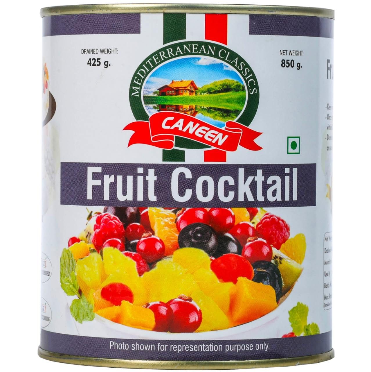 CANEEN Fruit Cocktail | Delicious quick and easy fruit salad | Combo pack of 1 (850g x 1), Pineapple, Papaya, Muskmelon, Cherry, Raisin