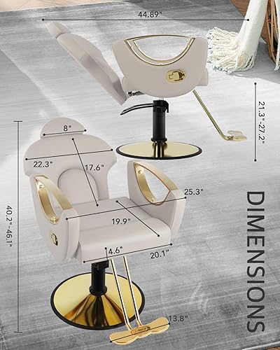 Vista 18 de Silla de peluquería de salón, silla reclinable para estilista, silla de pelo con bomba hidráulica resistente, sillas giratorias de 360 grados
