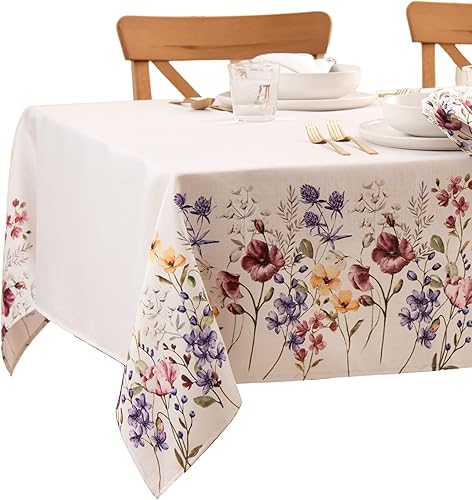 Miniatura 9 de Elrene Home Fashions Mantel de tela con borde botánico de flores silvestres de amapola, redondo, 70 x 70 pulgadas