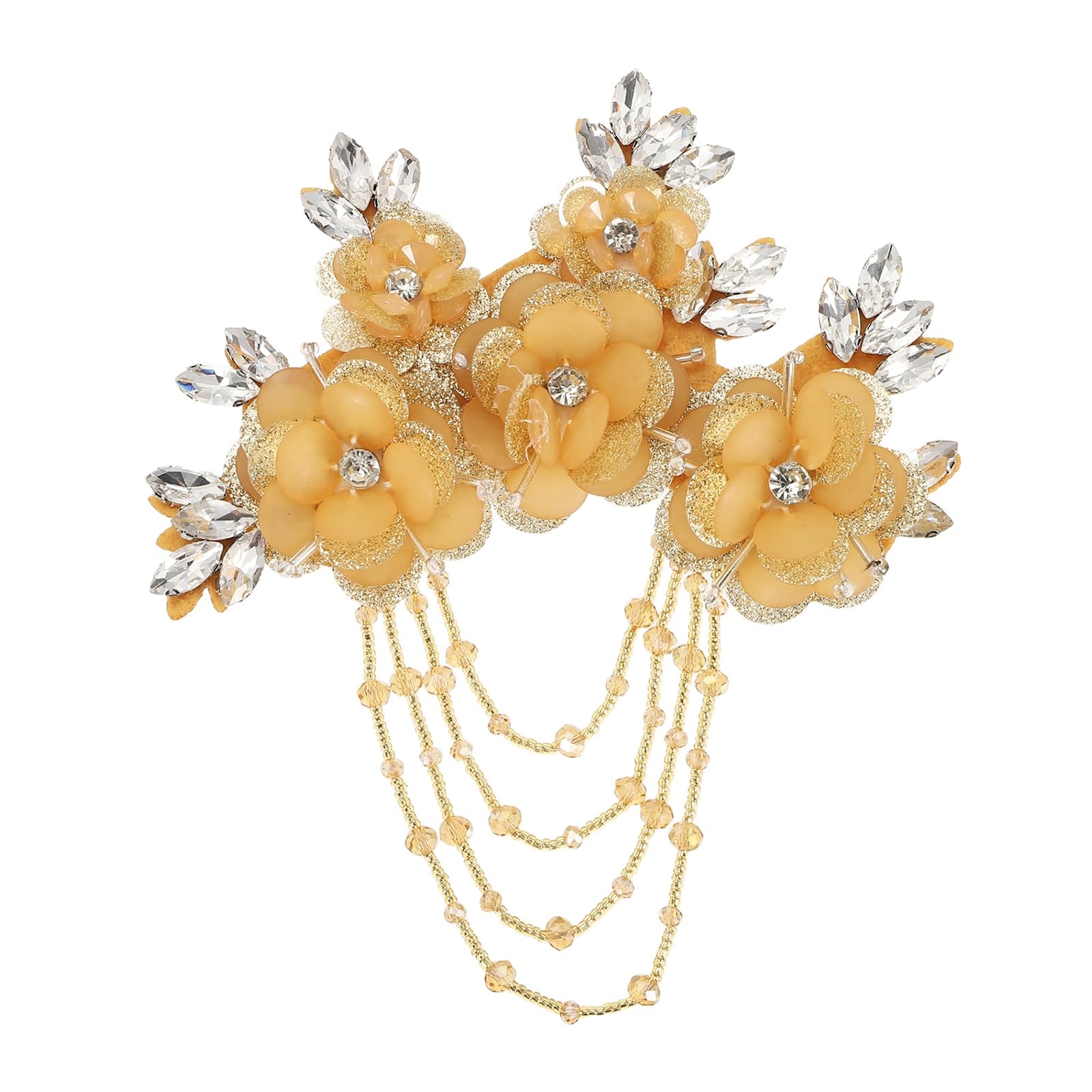 Appliques en strass fleurs dorées et cristaux 3D faits main pour création couture - 6