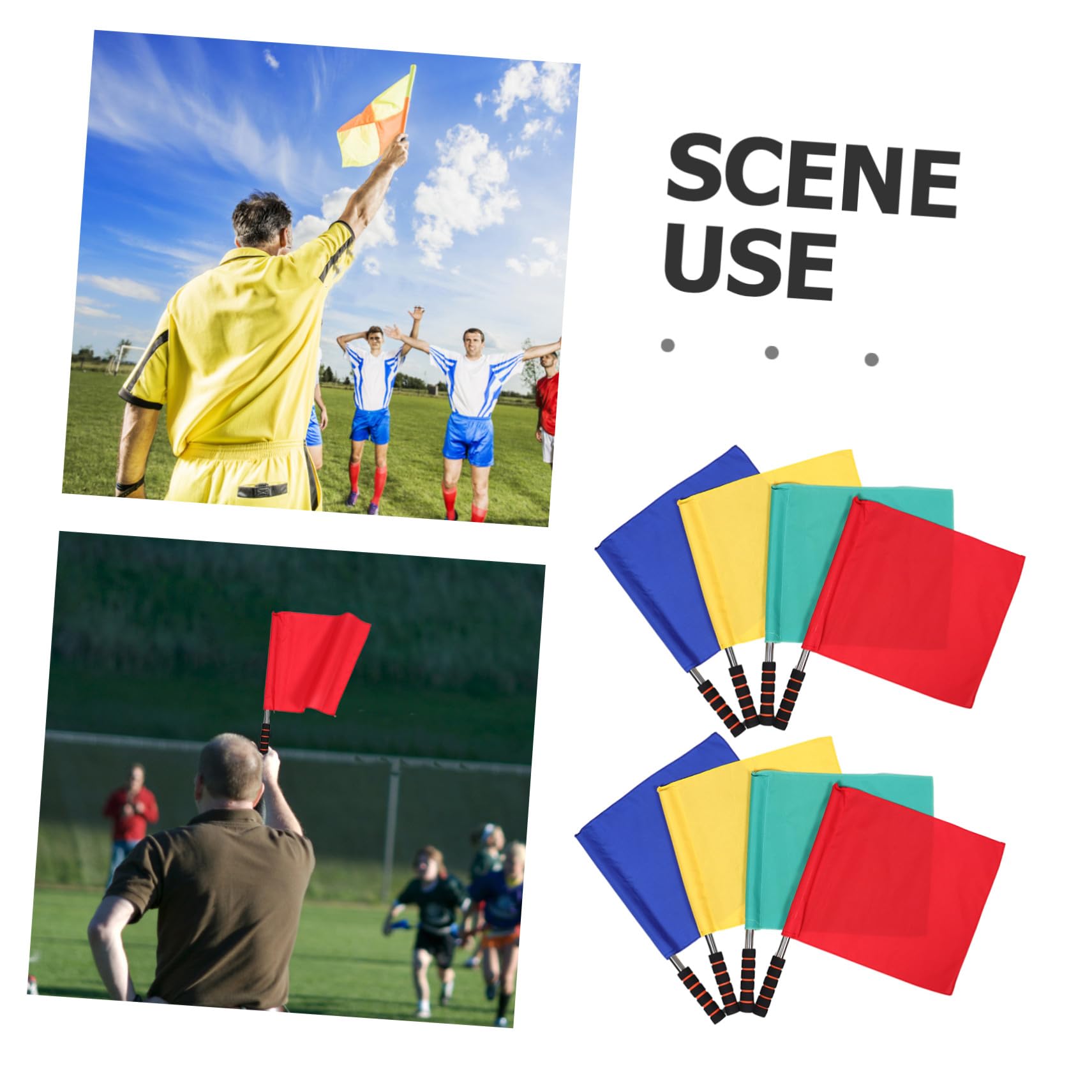 ibasenice 8 Piezas Banderas de Árbitro Multifunción con Mango de Acero Inoxidable para Fútbol Manuales de Árbitro con Colores Rojo Verde y Azul para Deportes y Atletismo