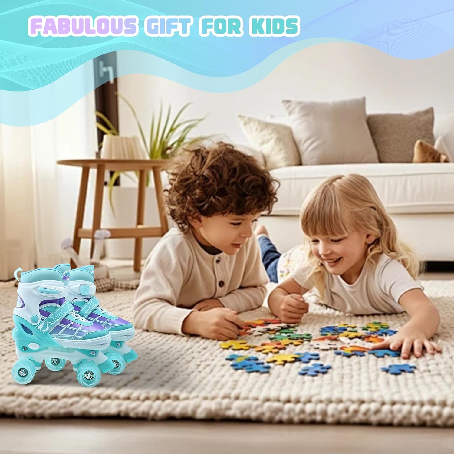 Roller Skates for Kids, Adjustable Quad Skates for Youth Teen Ages 5-8 8-12 12-14 with Light Up Wheels, Children Beginners Rollerskates for Indoor Outdoor Spots - Image 7