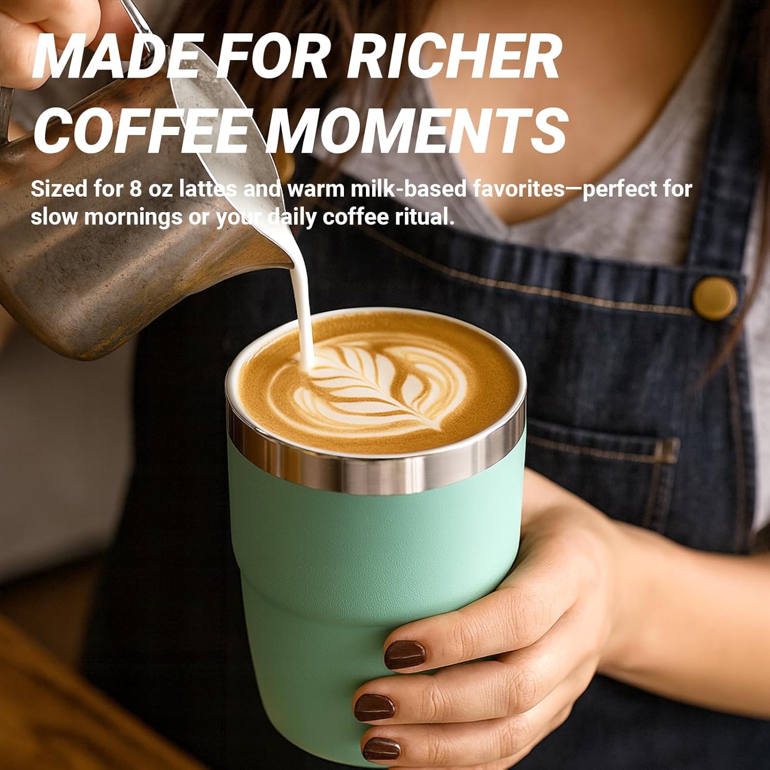 8 oz Espresso/Coffee Cup with Magnetic Lid, Ceramic-Lined 18/8 Stainless Steel, Double-Wall Vacuum Insulated, Stackable, Dishwasher Safe, Mini Tumbler for On-the-Go (Seafoam, 2 Pack) - Image 6