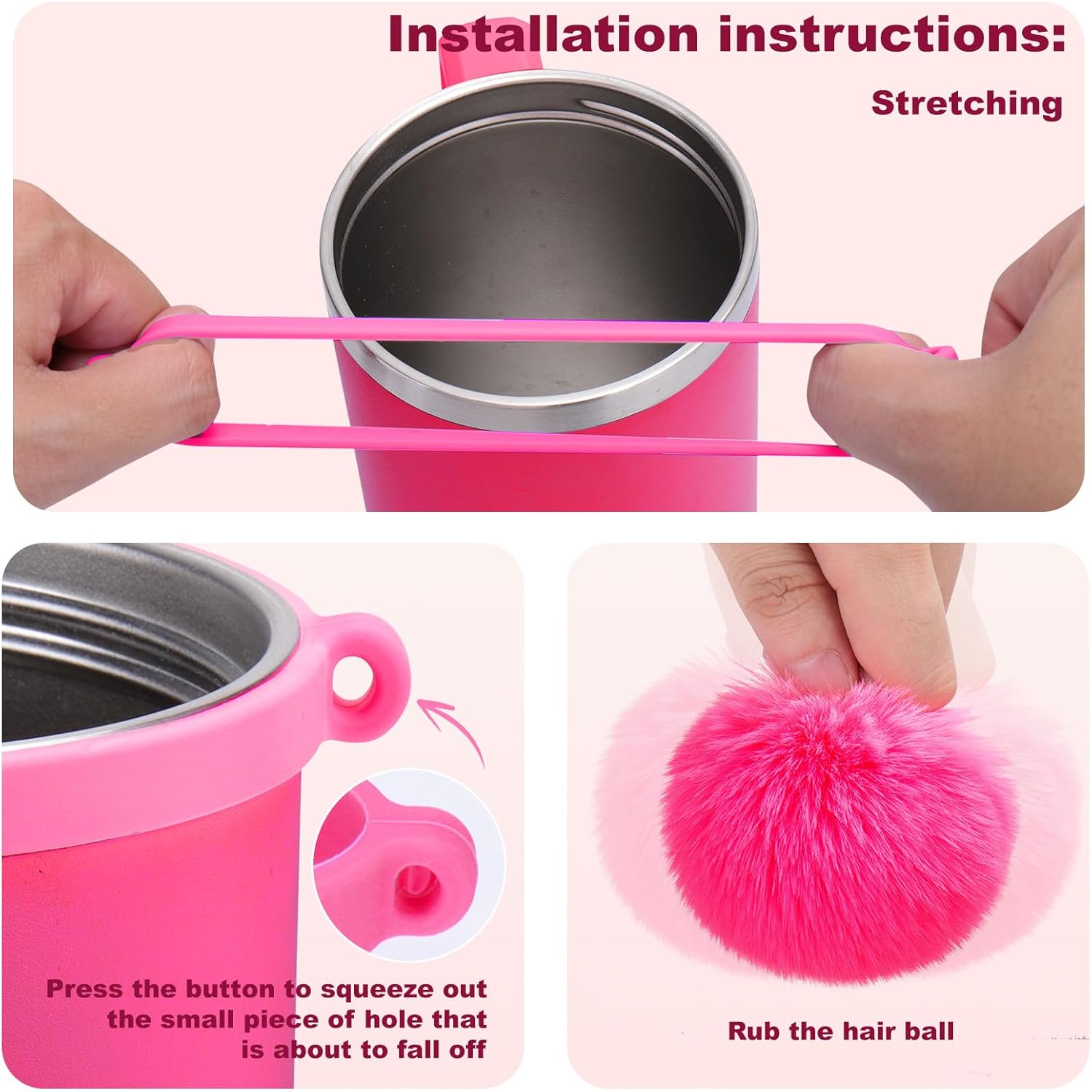 Mity rain Cup Accessories for Stanley Cup 30oz 40oz Tumbler with Handle, Including Water Bottle Handle Strap, Chapstick Holder, Boot, Keychain Charms, Straw Topper Cover Cap for Stanley (Rose) - Image 2