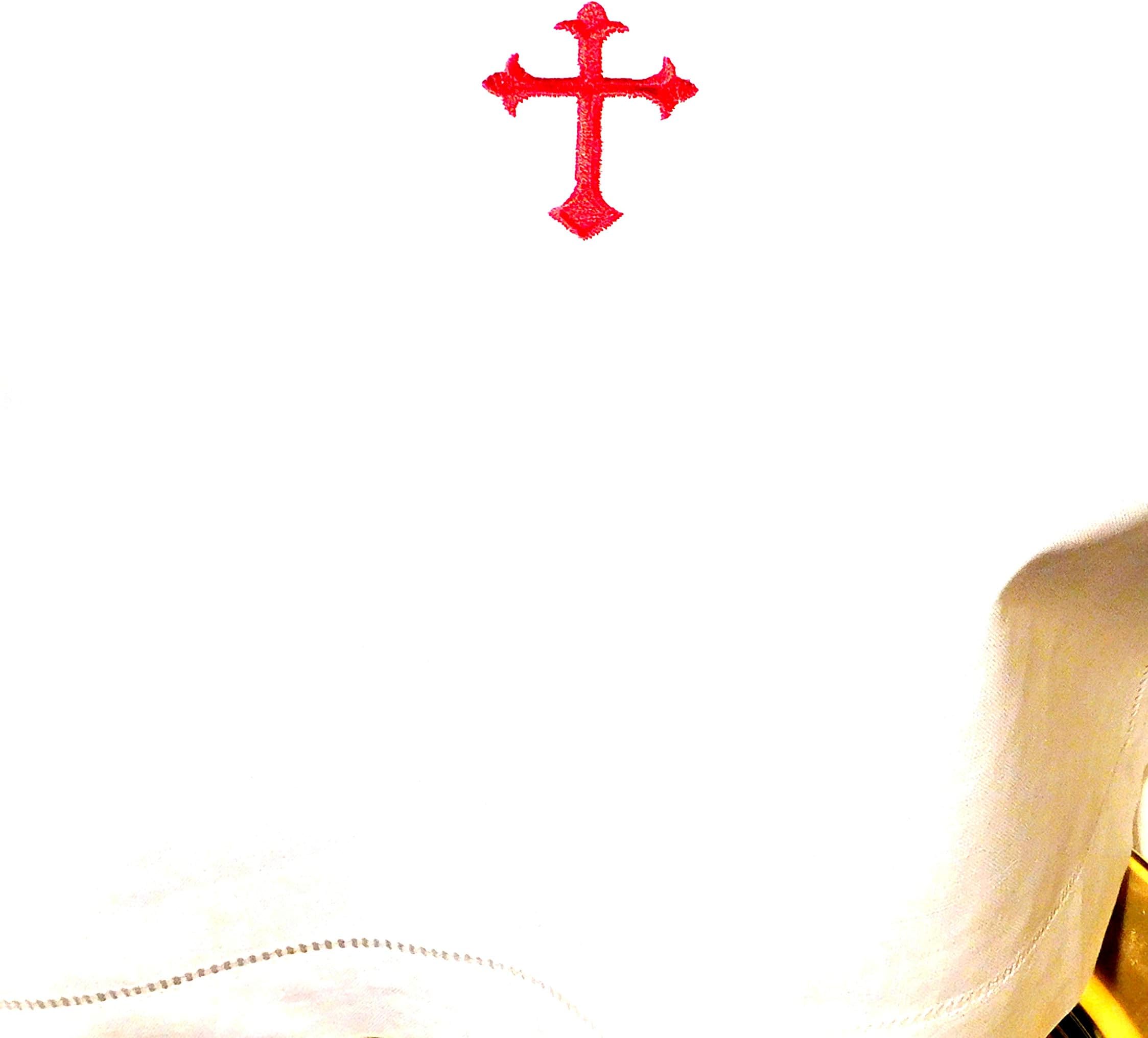 Integrity Designs White Linen Altar Cloth Red Cross Embroidery 18 Inches Square