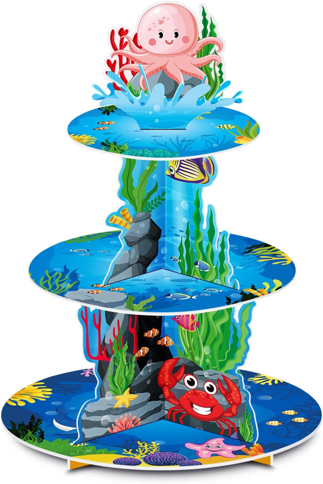 Ben Louis Under The Sea Cupcake Stand 3 Tier Ocean Party Cupcake Holder Under The Sea First Birthday Decorations for Boy Sea Creature Baby Shower Party Shark Party Mermaid Party Supplies
