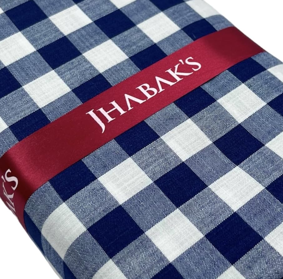 Image of JHABAK'S Cotton Blend Unstitched Checkered Fabric for Men - 2.35m Shirt Piece / 3m Kurta Piece - Width 36 Inches