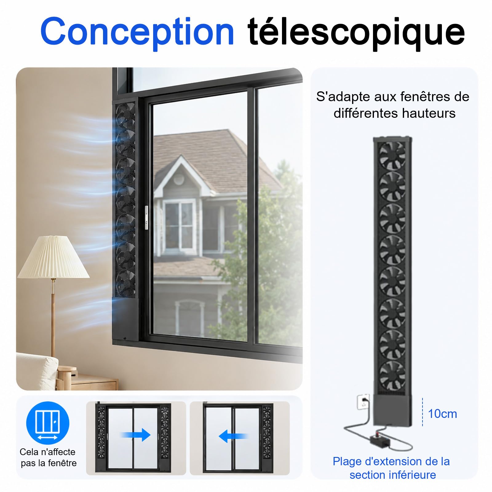 Extractor de aire, Extractor Para Ventana Corredera, velocidad ajustable | extractor de aire retráctil para dormitorios, espacios con humo, áreas calientes, Cocina, hogar y baño, Negro 71-81cm