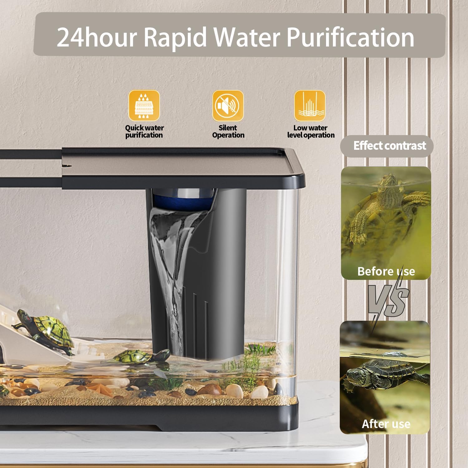 4.7 Gal Turtle Tank Kit(Tank+Adjustable Light+5W Filter+Basking Platform),Upgraded Turtle Tank Starter Kit with UV Basking Platform Light for Crabs,Fishes,Amphibians,Reptiles(15.4 * 8.5 * 8.35 Inch)