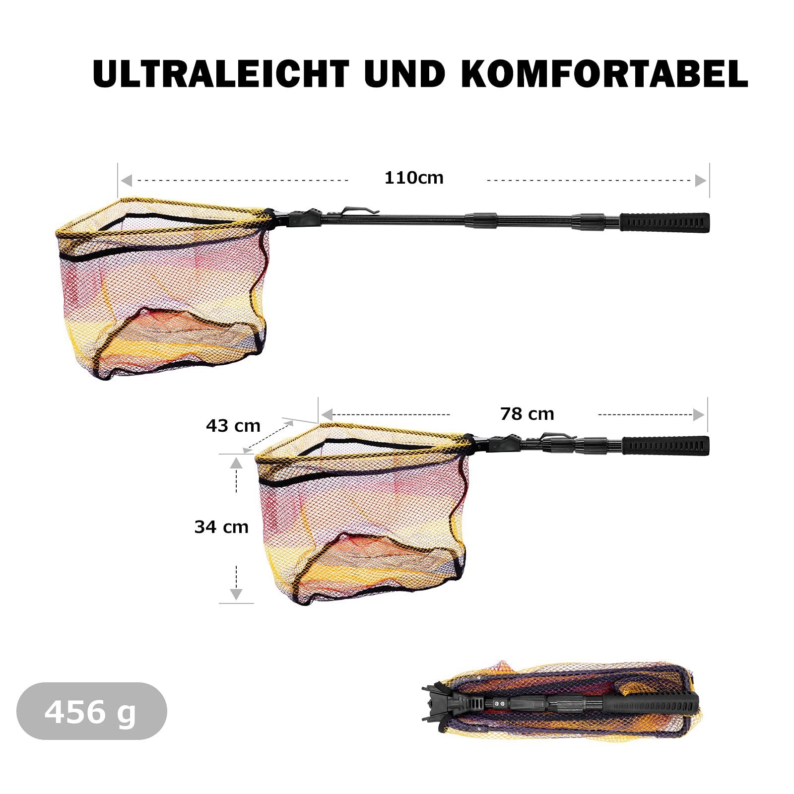 Épuisette Télescopique Pliable KK's Glams - Filet Pêche Portable 1.5m