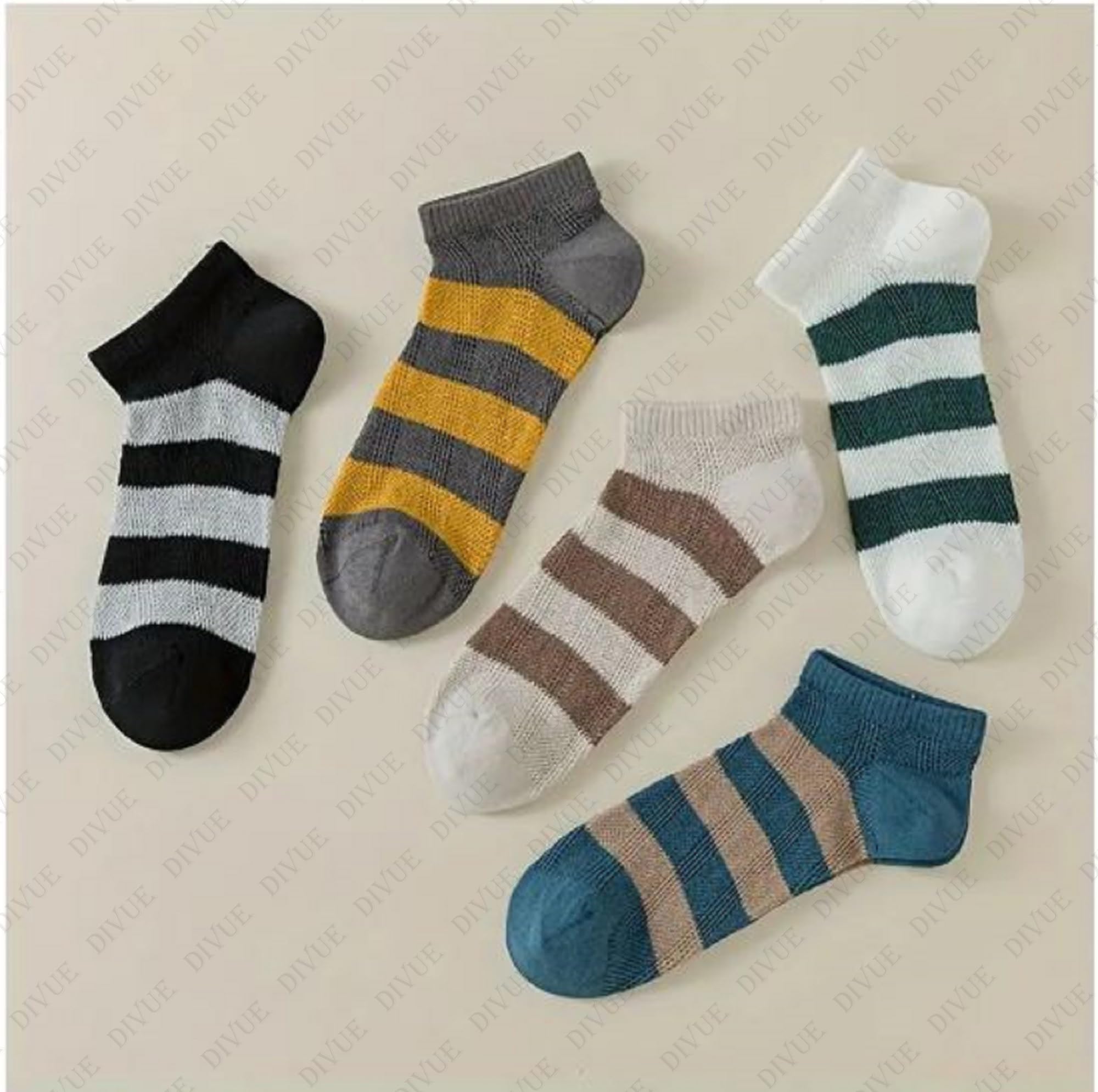 VAIDUE Cotton Ankle Length Socks for Men and Women Pack of 5 Combo | Multi Color Stripe Pattern Soft Breathable Stretchable Socks for Daily Use Comfort Fit Sports Running Office Casual Gym Socks 3