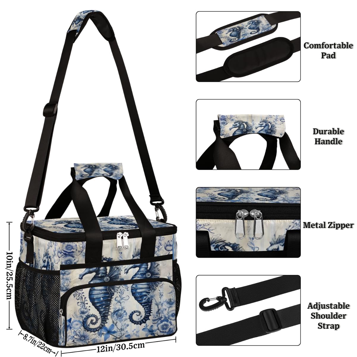 Underwater Seahorse Insulated Picnic Backpack Lunch Box for Women Men Picnic Basket Tote Lunch Bag Picnic Bag Portable Lunch Bags for Picnic, Beach, Work, Trip,Office, Camp Seahorse