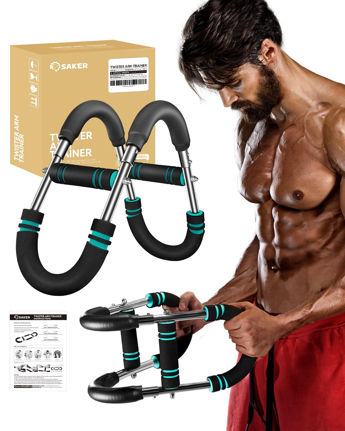 Saker Twister Arm Trainer, Adjustable Chest Workout Equipment, Forearm Strengthener, Portable Power Twister Bar, Detachable Design Fitness Anywhere