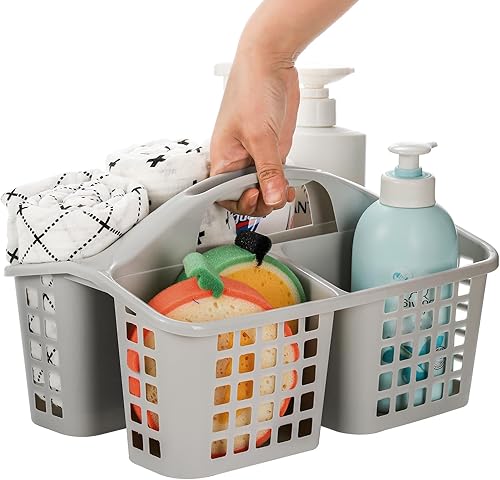 Miniatura 4 de Lawei Paquete de 4 cestas de plástico para ducha con compartimentos, organizador portátil de suministros de limpieza con asa, organizador de