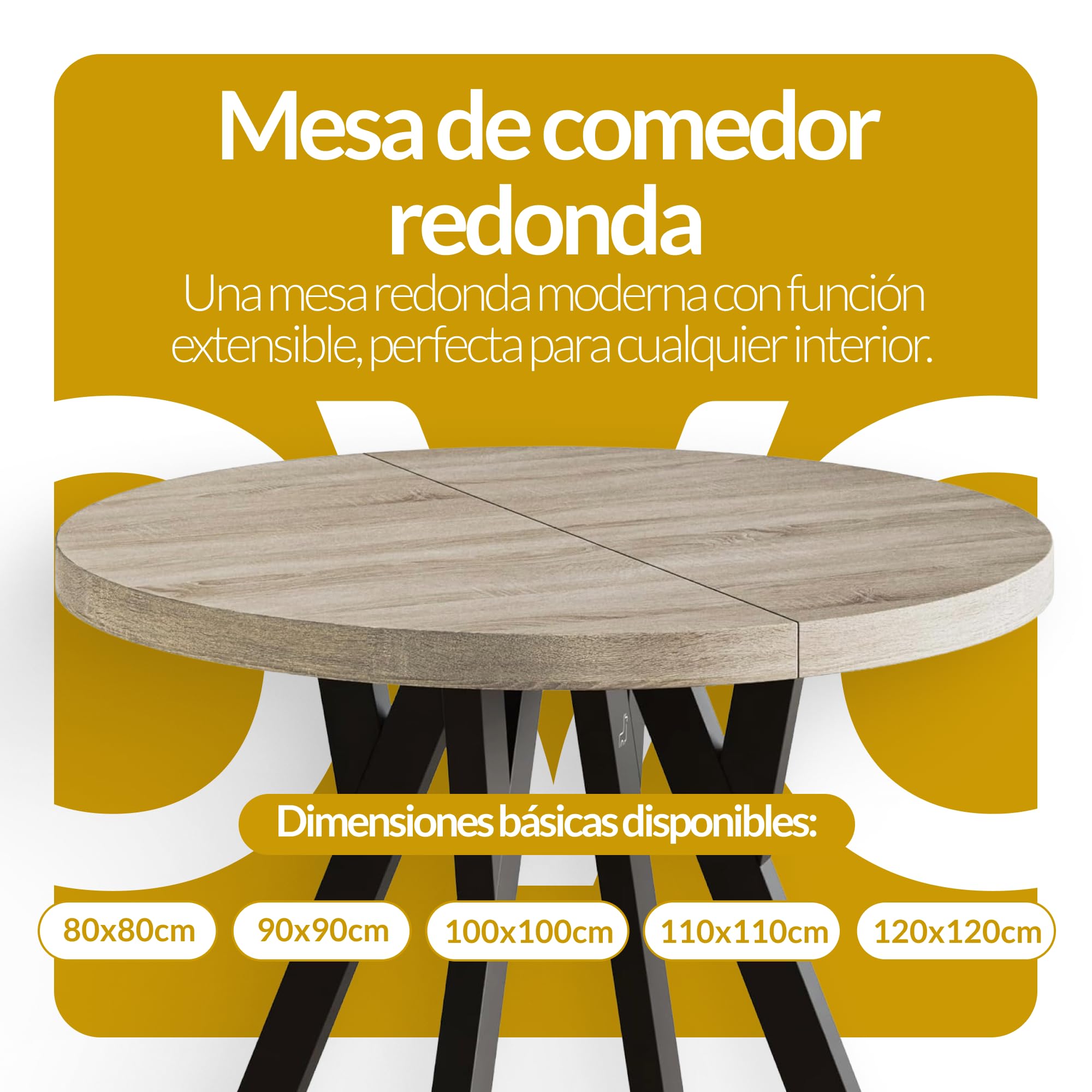 Mesa Comedor Extensible Redonda, 80 cm, Blanco