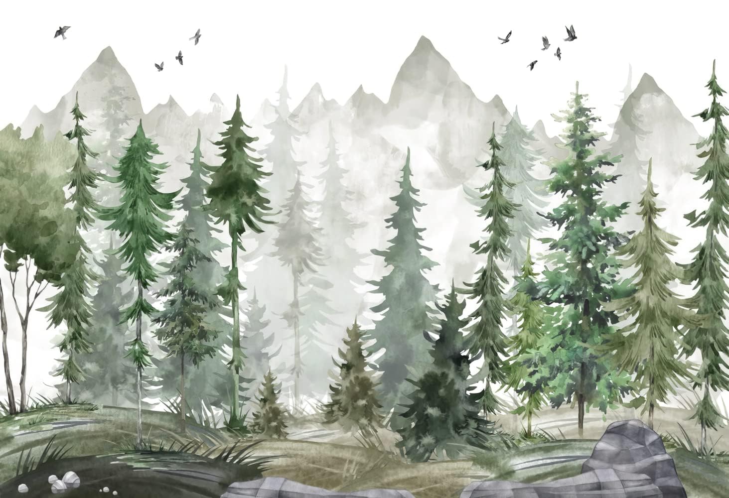Carta Da Parati Moderna 310X250（Larghezza x Altezza） Acquerello Pine Tree Mountain Fotomurali Moda Decorazione da Muro XXL Poster Gigante Design Carta per pareti