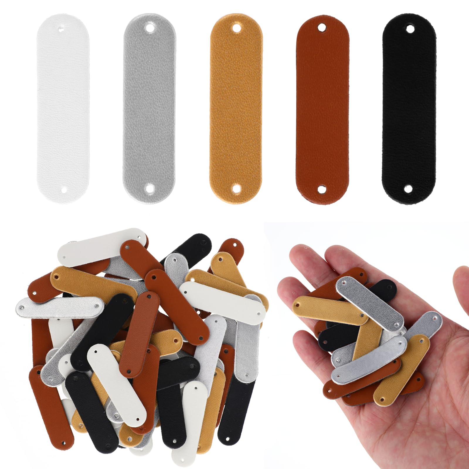 60pcs Handmade PU Leather Tags with Holes for Handmade Items Embellishment Knit DIY Accessories for Jeans Bags Shoes Hat