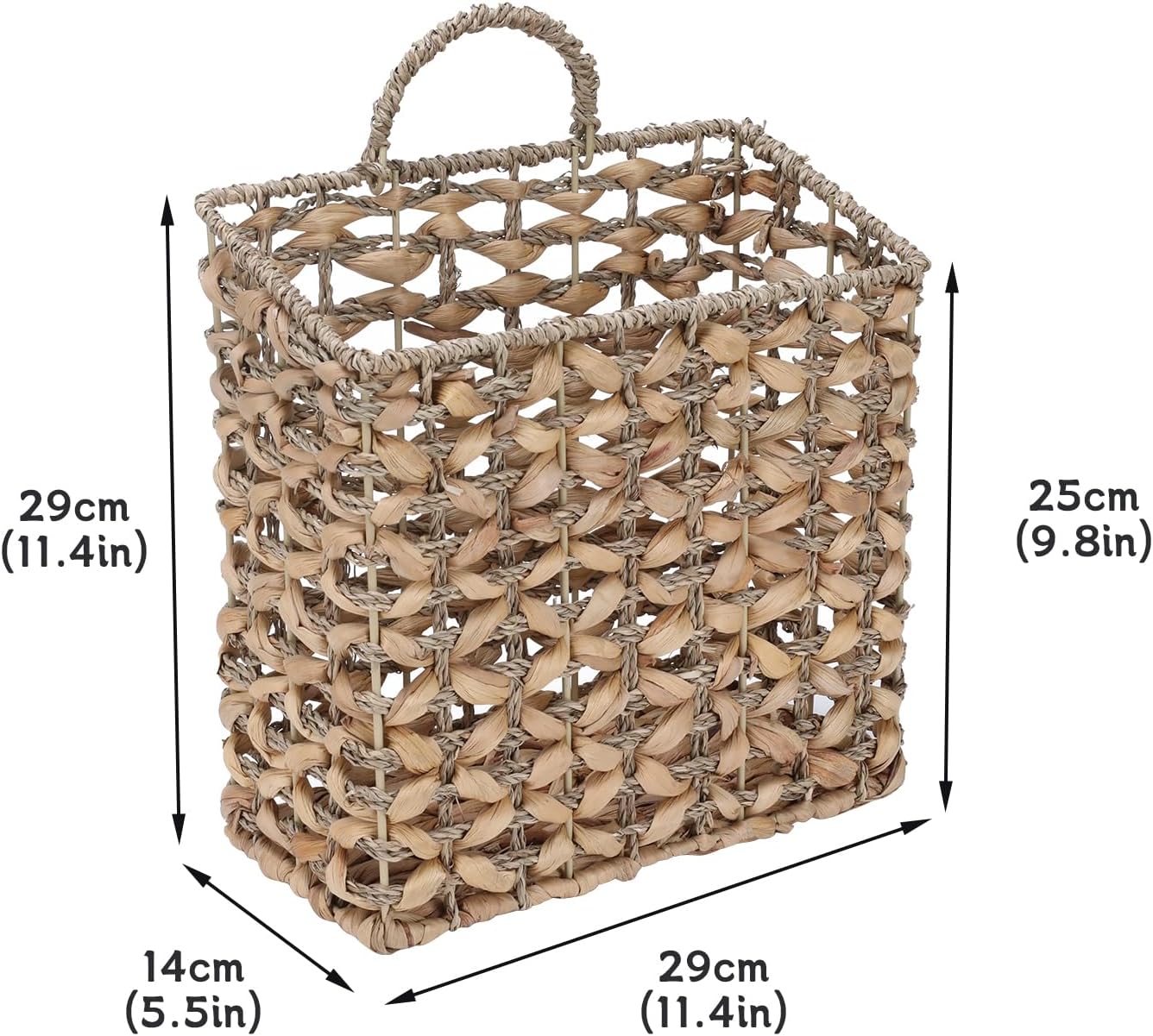 Magazine Holder, Woven Magazine Rack, Hanging Wall Basket with Handle, Rattan File Holder, Wall Mounted Storage Basket for Letters, Magazines, Books, Newspapers, Home & Office Organizer