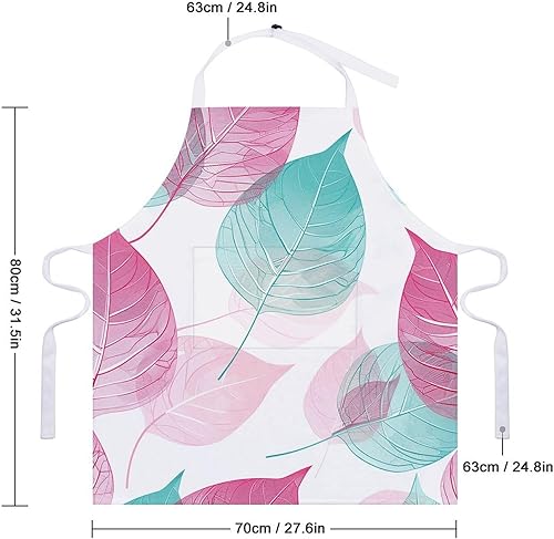 Miniatura 2 de MUSM Apron for Adults - 27.6 X 31.5 Inch, Heavy-Duty Polyester Aprons with Two Large Pockets, Waterproof Peach And Teal Leaves Kitchen Apron for