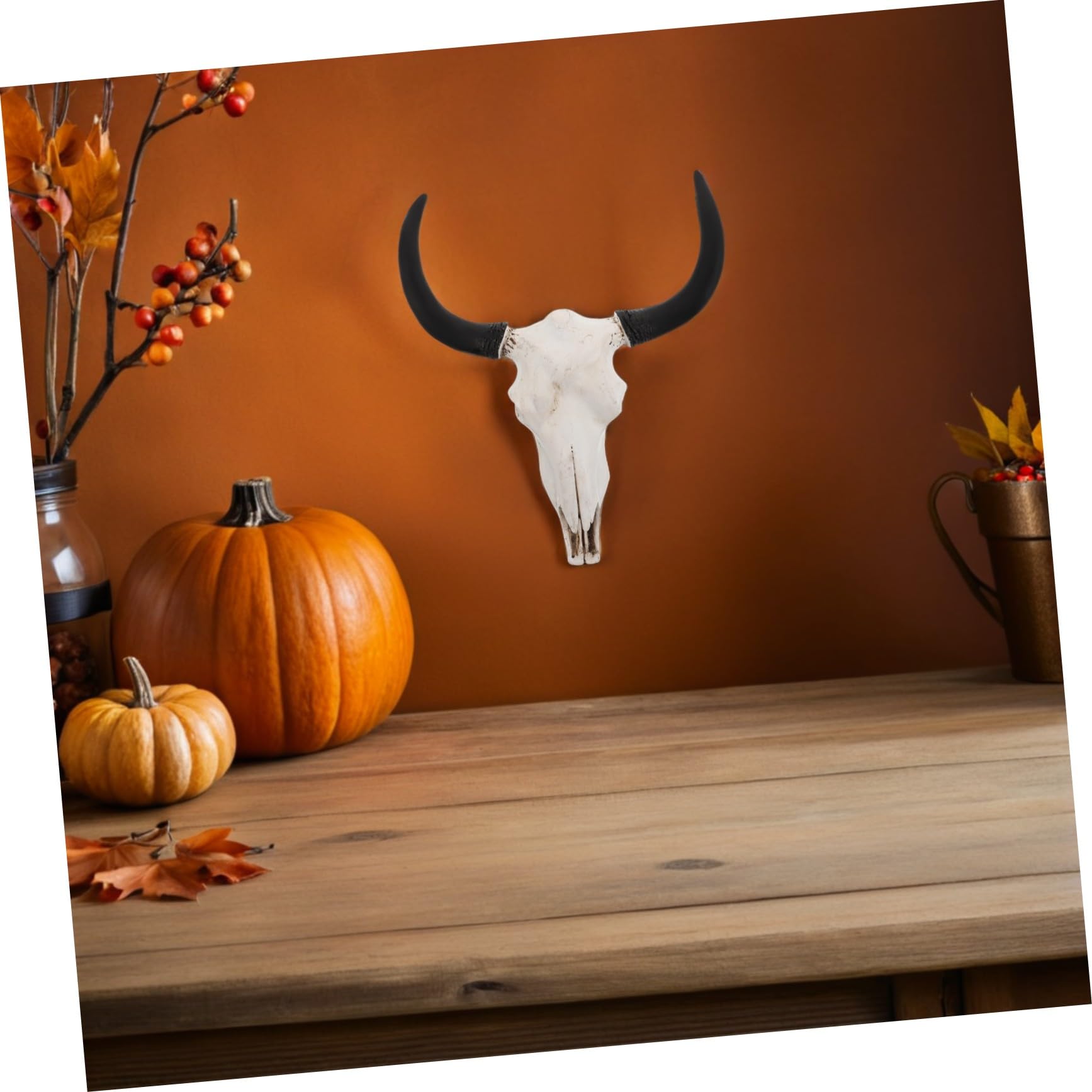 GLEAVI Decorazione da Parete Forma di Teschio di Capra Scultura in Resina Lunghe Corna Curve per Tema Gotico Halloween Stile Casa Stregata Decorazione Murale in Stile Fattoria o Western