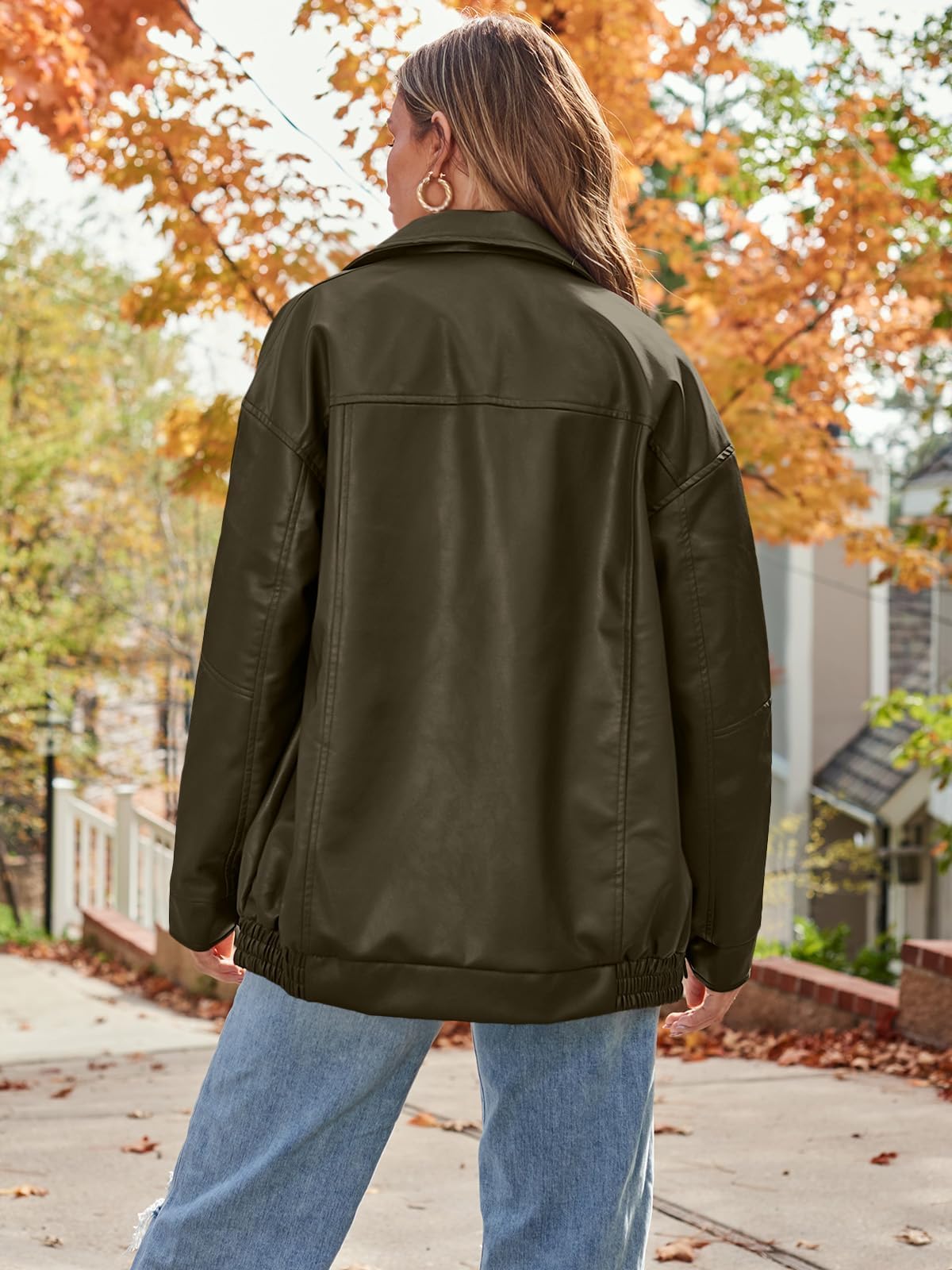 Lederjacken Damen Lässig Oversize Mode Reverskragen Jacke Motorradmäntel Y2k Kleidung Reißverschluss Bikerjacke