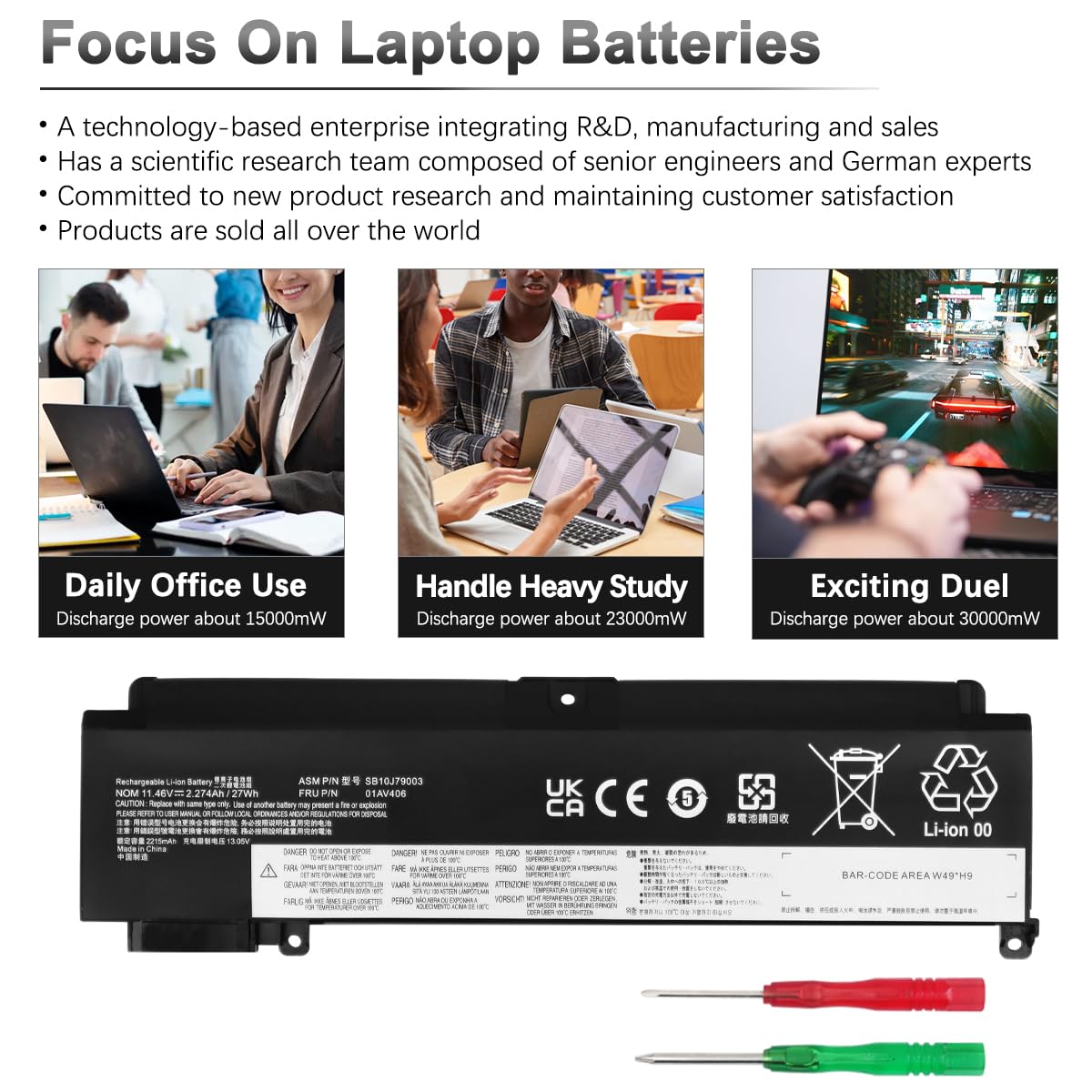 01AV406 01AV405 Batería para Lenovo ThinkPad T460S T470S Serie 01AV462 00HW024 00HW025 00HW038 01AV407 01AV408 SB10J79002 L16M3P73 SB10K97605 SB10F46462 SB10F46463 SB10J79003 11.46V 27Wh