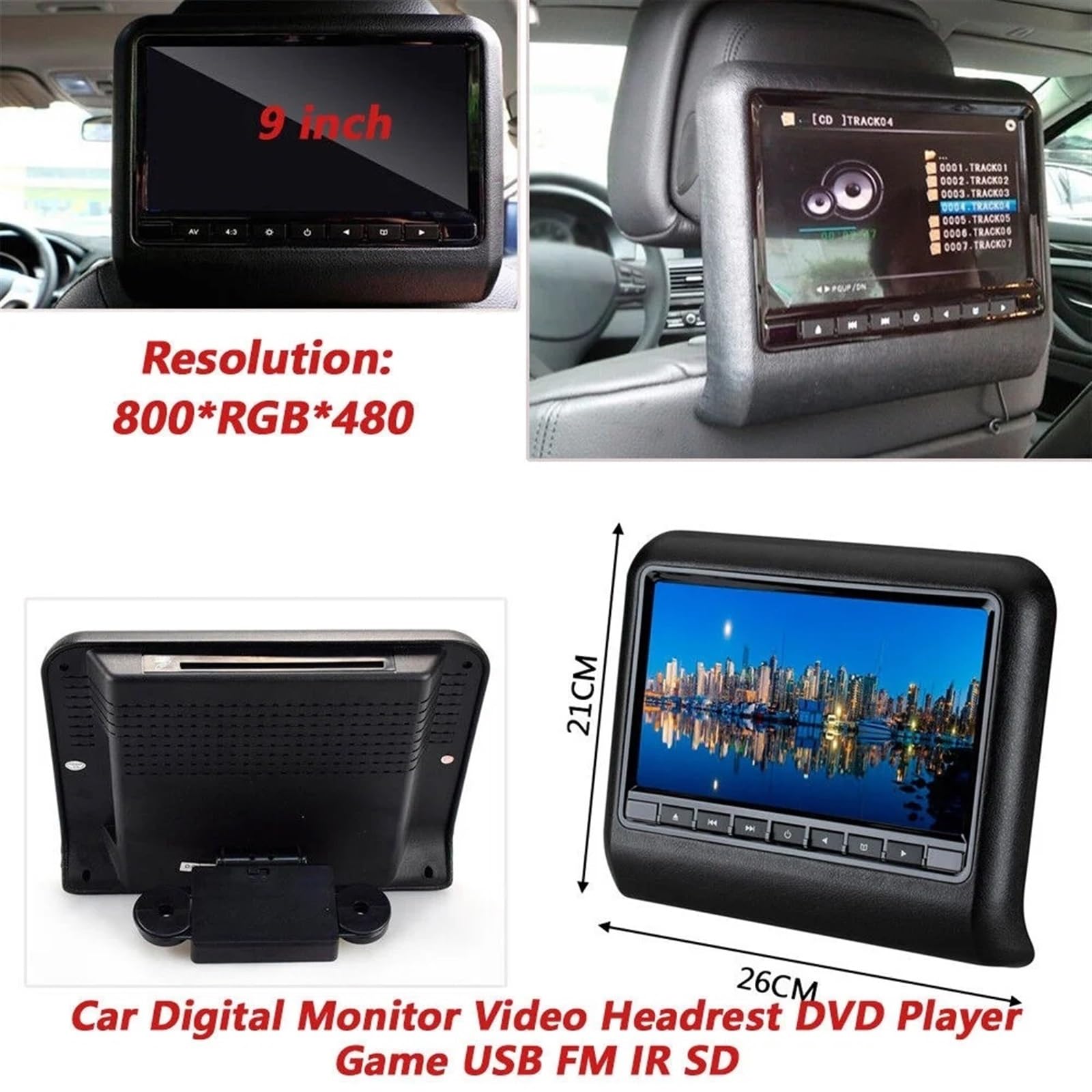 Écran LCD De 9 Pouces for Appui-tête De Siège De Voiture, Lecteur Multimédia Mp3/mp4, Transmetteur FM, Télécommande, Lecteur DVD, Moniteur(AV*1+DVD*1 Brown)
