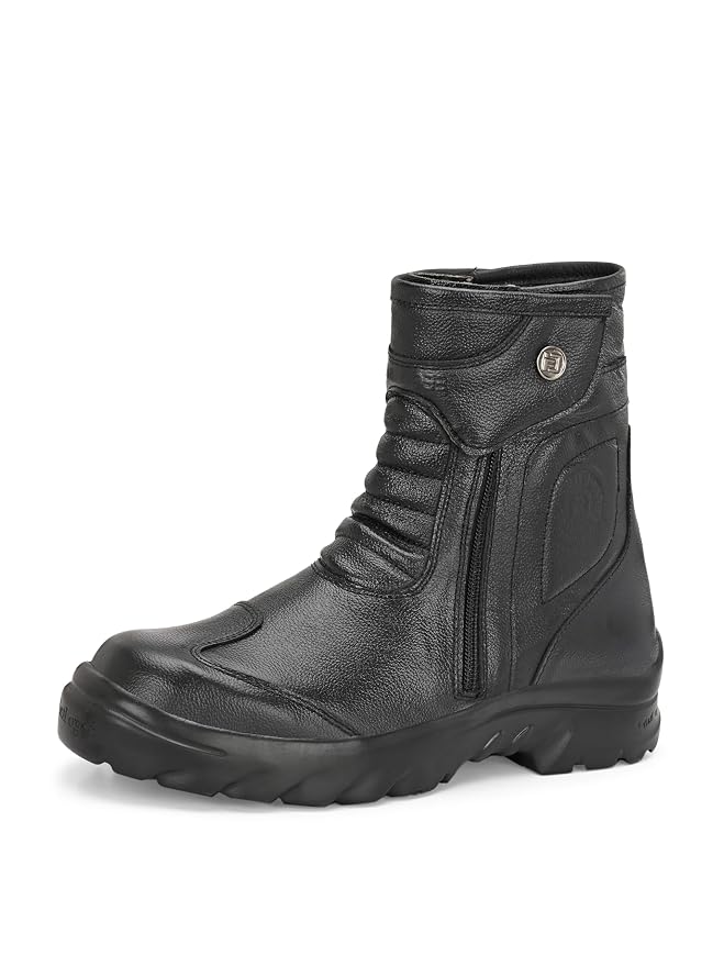 Eego Italy Rider Goat, Water Resistant Biker boot/Motorcycle riding boot, real leather upper, steel toe protection, padded in socks, 3M Reflectors ankle protection - RIDERGOAT-BLACK-13