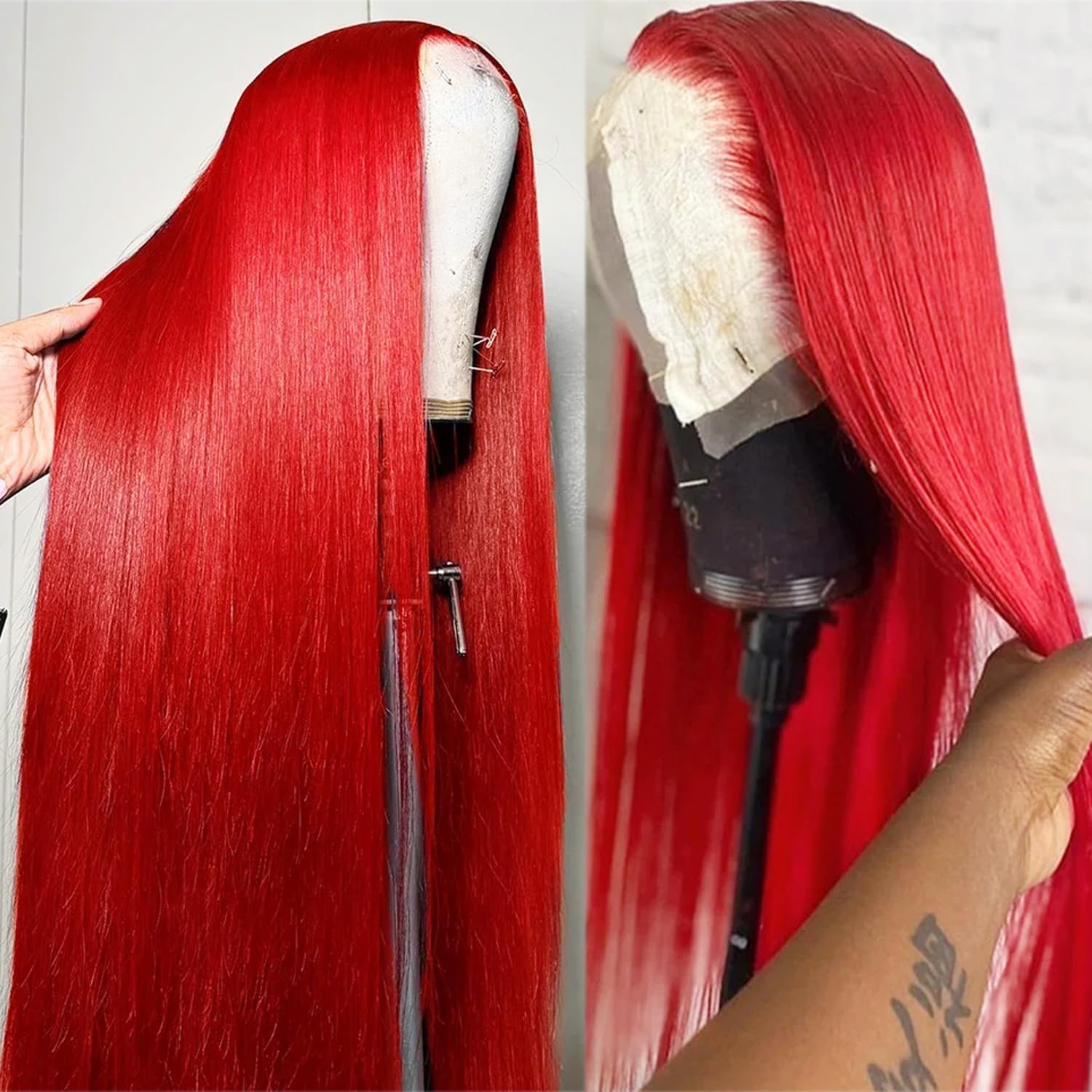 Red Lace Front Wigs Human Hair Straight 13x4 HD Lace Frontal Wigs Human Hair Burgundy Red Wig Pre Plucked with Baby Hair 180% Density Colored Straight Glueless Wigs for Women 26 Inch
