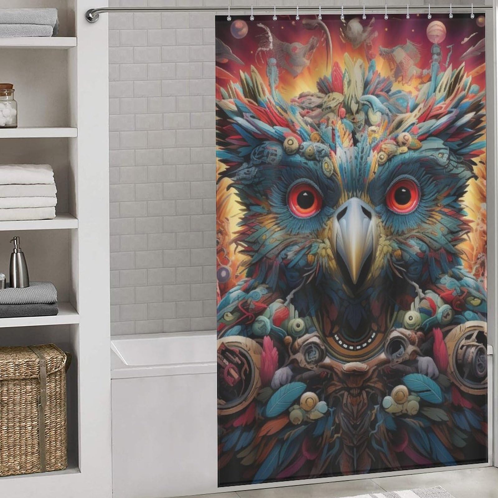 Rideau de douche hibou imperméable pour éviter les inondations dans la salle de bain