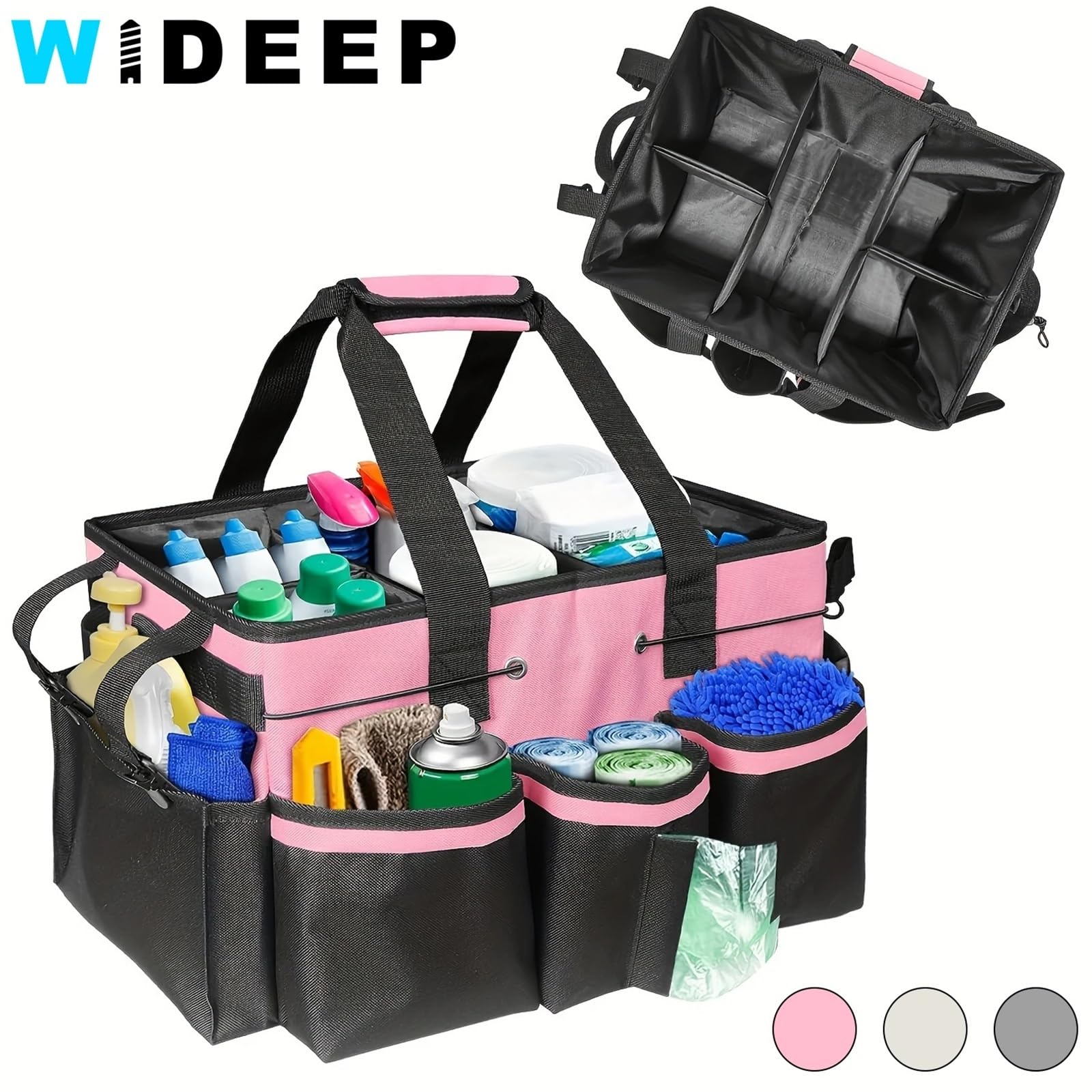 Reinigungs-Caddy-Tasche Robuste Aufbewahrungstasche for Reinigungswerkzeuge. Multifunktionale Werkzeugtasche. Große Kapazität. aus Oxford-Stoff(Pink)