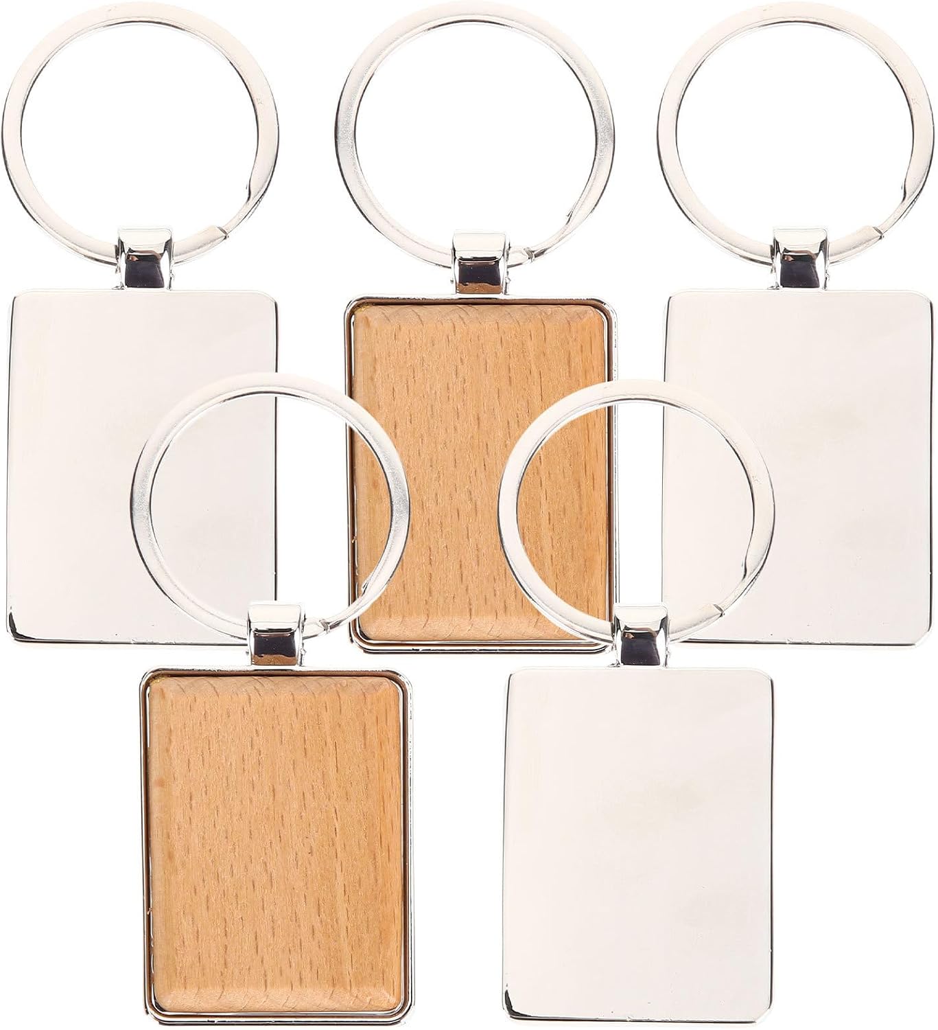 5pcs Blank Wooden Keychains for Car Keys and Belts, Unfinished Wood Key Rings Metal Rings, Safe and Wide Use, Stylish DIY Craft Supplies Gift