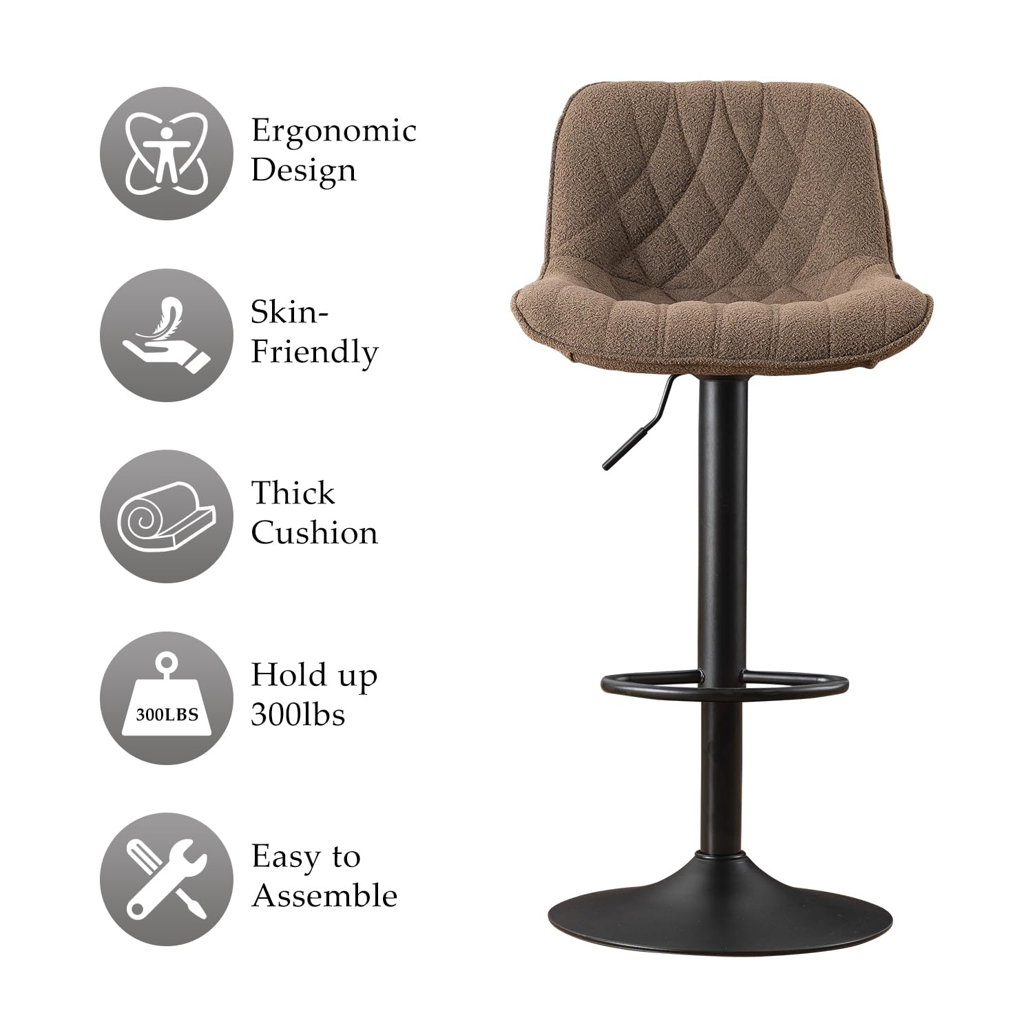 Kidol & Shellder Bar Stool Adjustable Barstool Swivel Counter Height