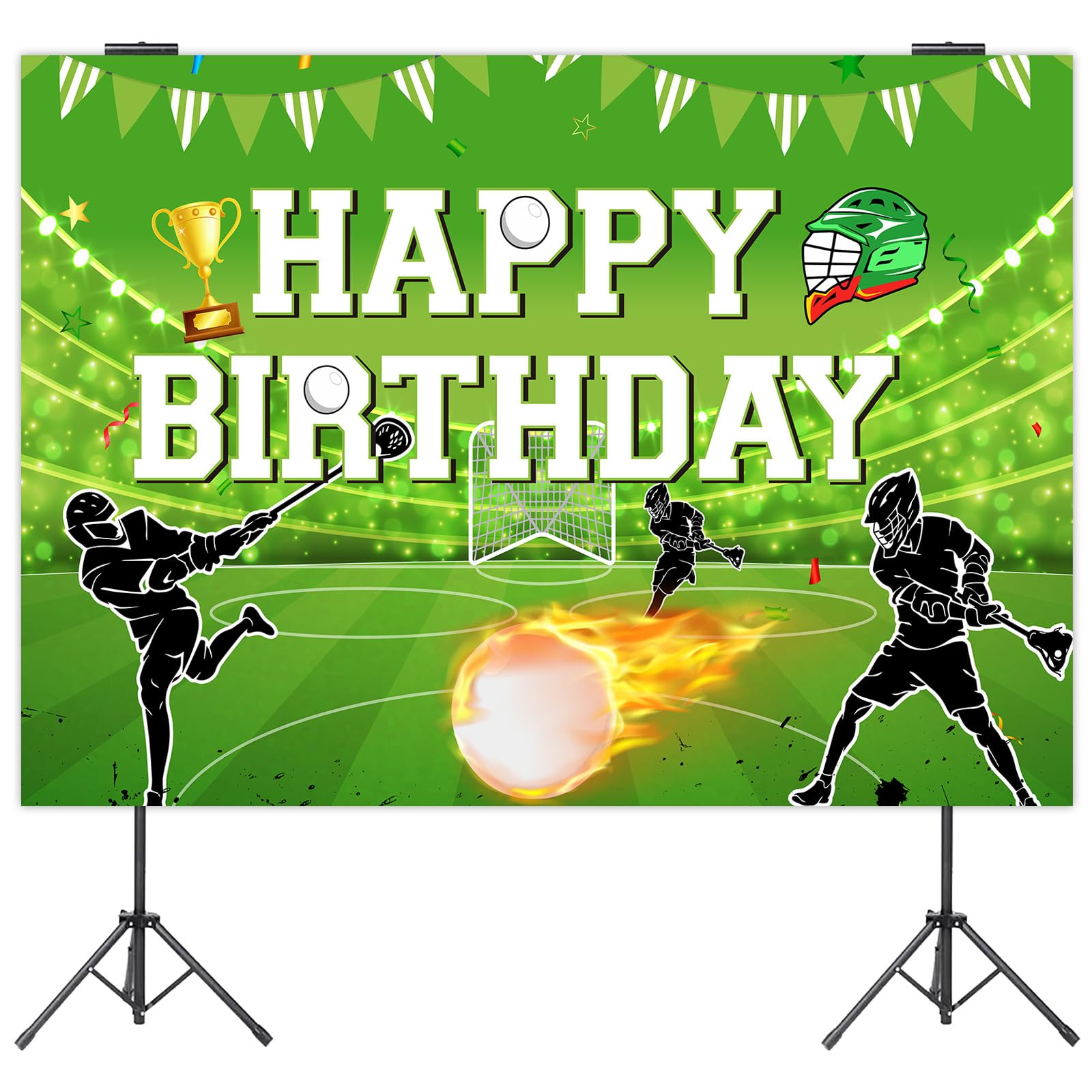 Jollyboom Lacrosse Birthday Party Decorations Boys, Lacrosse Happy Birthday Backdrop Banner Green Photoshoot Photo Background Props for Boy Sport