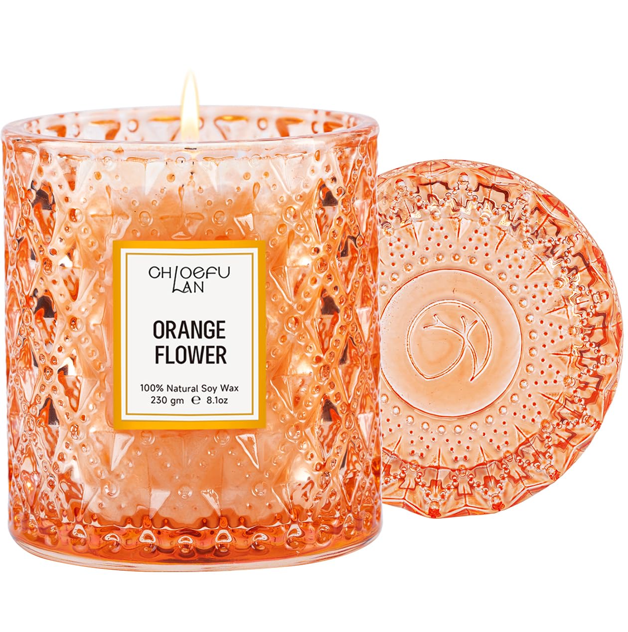 Chloefu LAN Orange Blossom Candle, Natural Soy Scented Candles for Stress Relief, Holiday Candle Gifts, 55 Hours Smokeless Long Lasting Burning, Great Gift for Women & Men