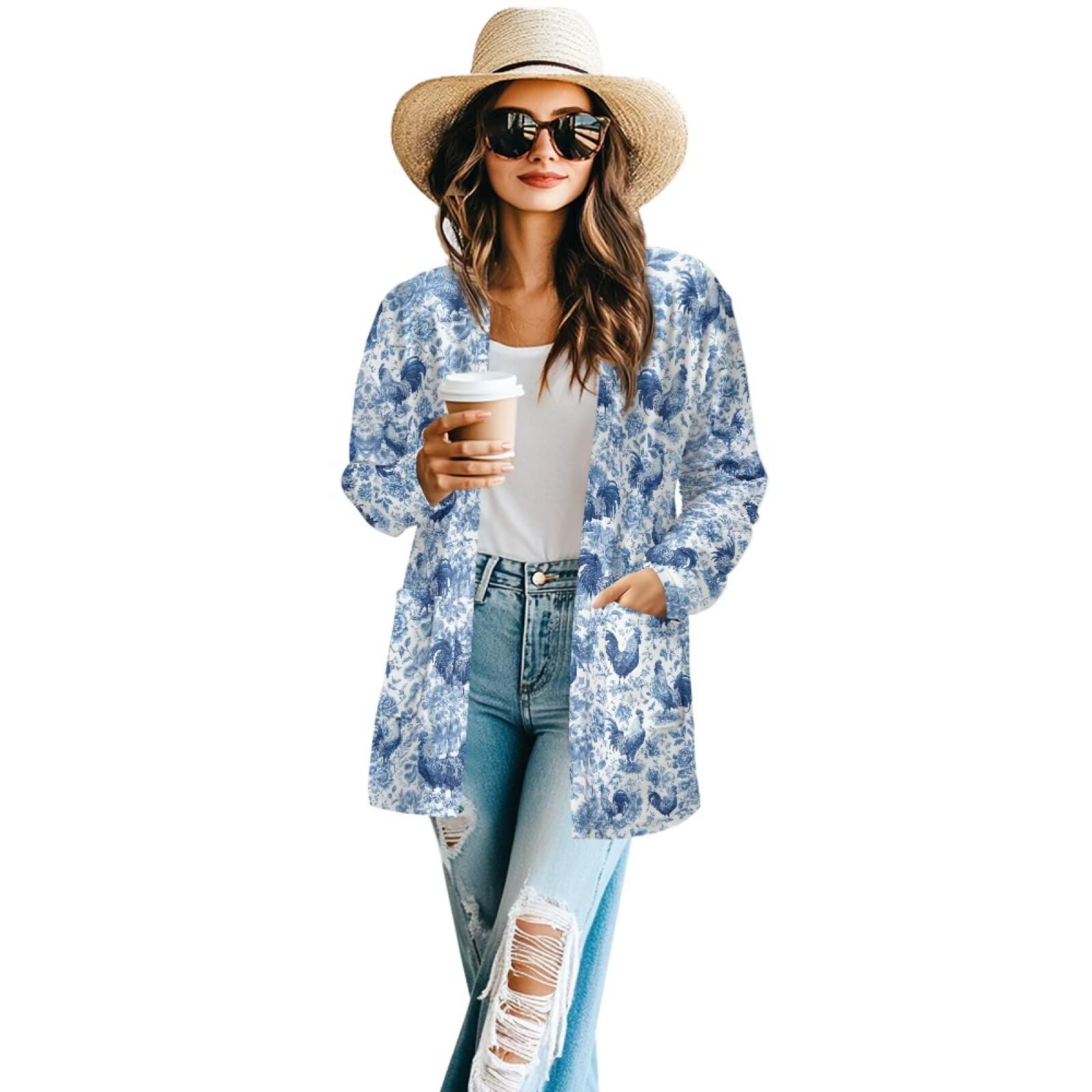 Womens Open Front Cardigan Long Sleeve Loose Sweater Lightweight Soft Cardigan Jackets