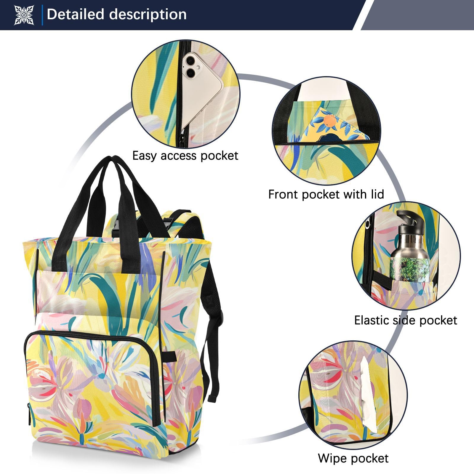 Duże torby na pieluchy unisex do podróży kwiaty lilia, stokrotka