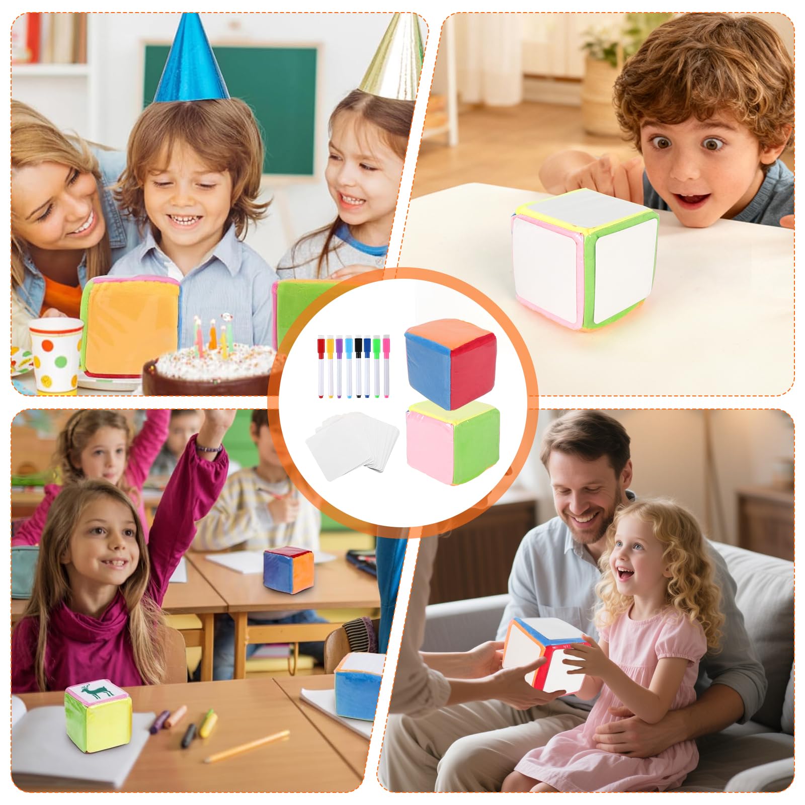 2 Pezzi Dadi Tascabili, 10 CM Cubi Con Tasche Con 50 Carte Vuote, Dadi Con Tasca Trasparente, Insegnante Cubi Di Apprendimento, Per Asilo, Scuola Materna, Apprendimento Precoce, Scuola Materna
