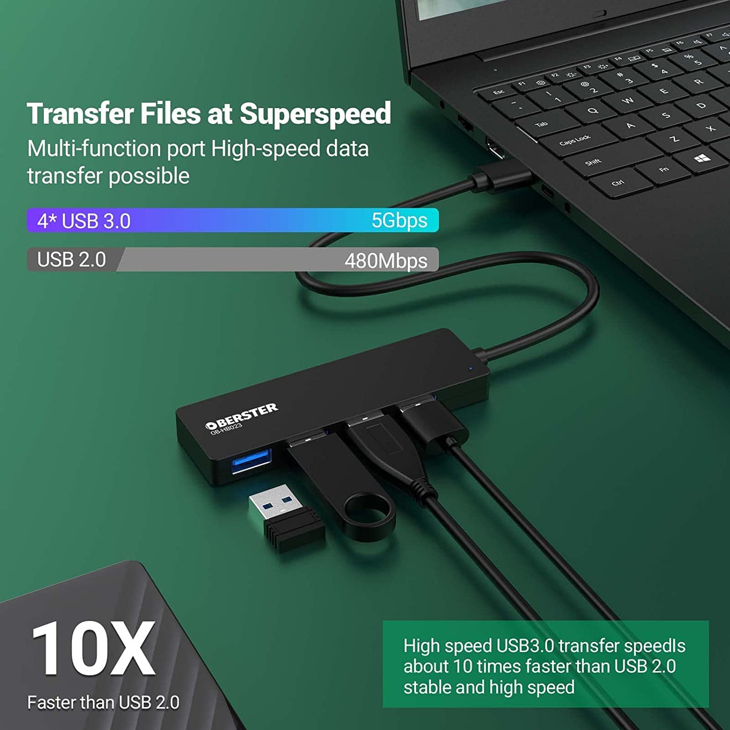 Hub USB 3.0 GiGimundo 4 Porte Con Cavo Tipo C - Plug And Play, Nero, 5 Gbps
