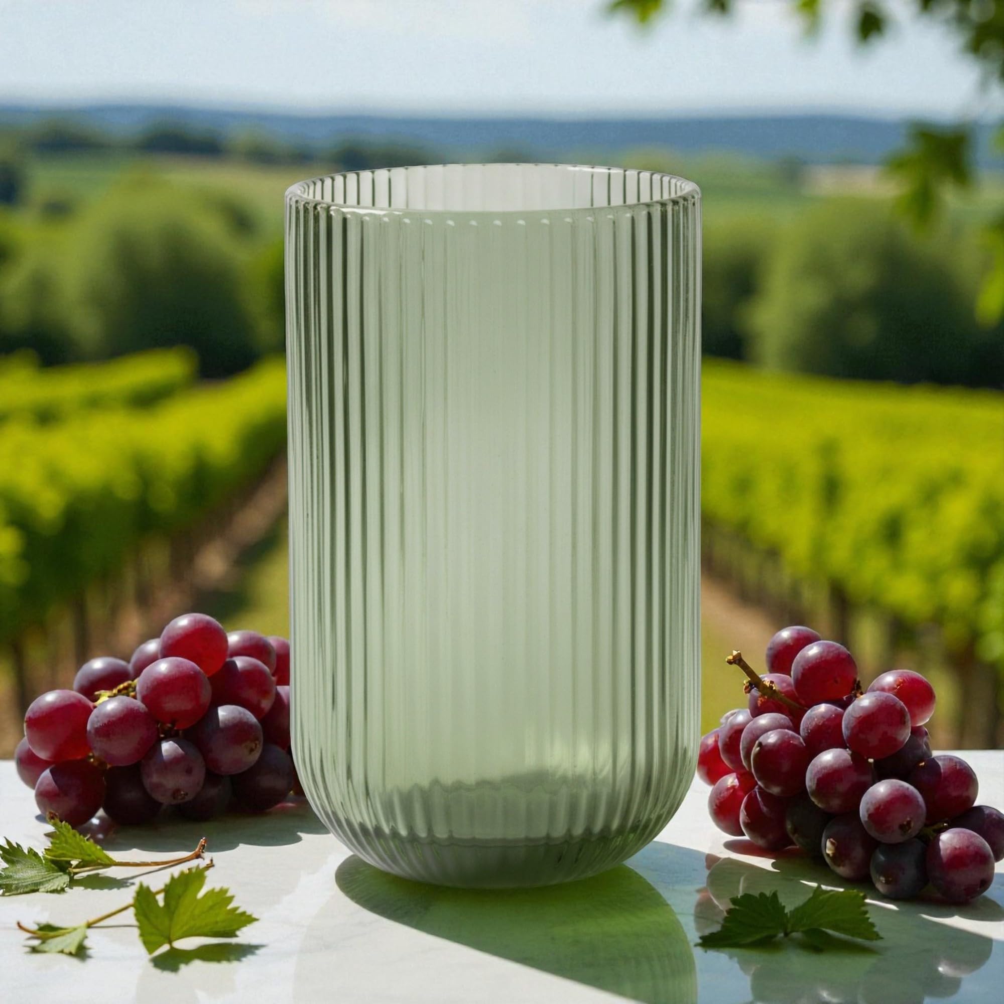 GMMH 6er-Set Geriffelte Trinkgläser und Weingläser, Line, Linie Geriffelt, Ribbed, Glas, Longdrinkgläser, Cocktail Gläser mit Prägung, Trinkglas, Weinglas, Wasserglas (Grün Trinkglas)
